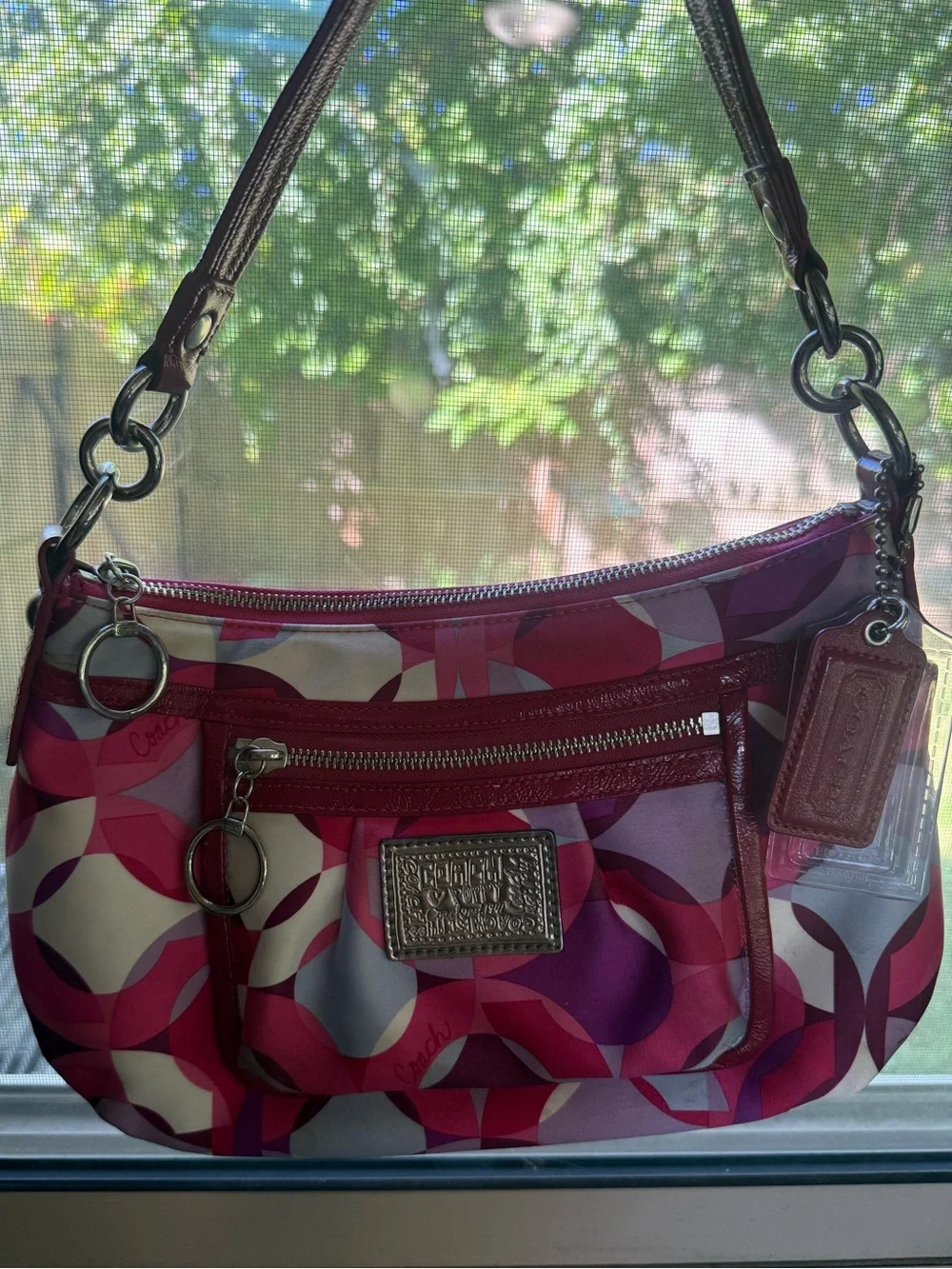 Coach Pink Multi-Color Geometric Mini Shoulder Bag